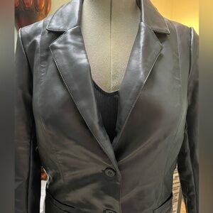 NWT SMALL RISISSIDA Women's Faux Leather Blazer Jacket BLACK